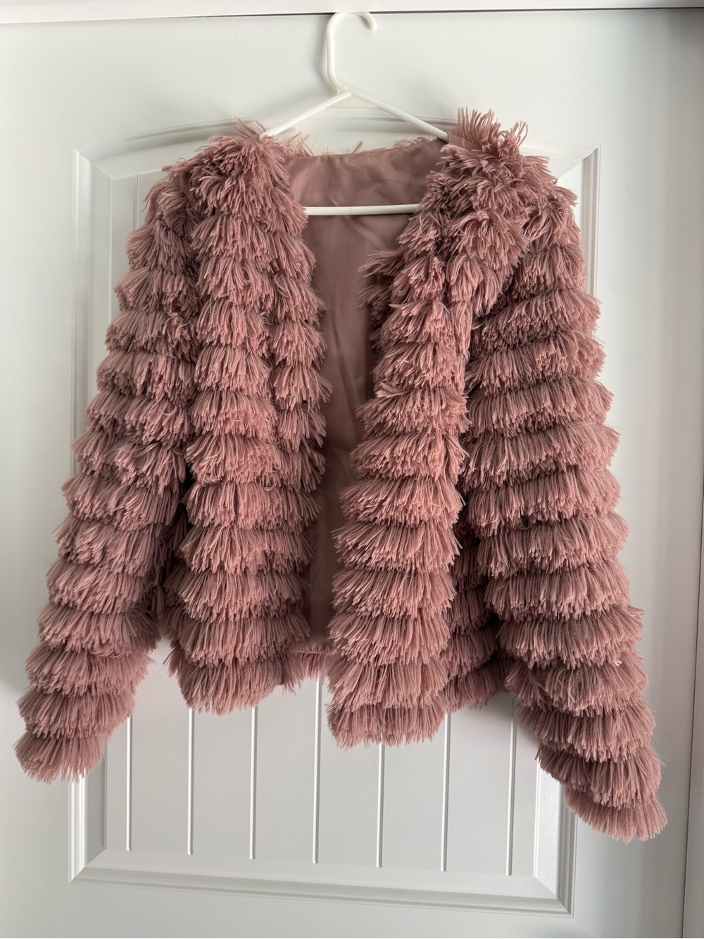 Plush Layered Fringe Jacket - Dusty Rose